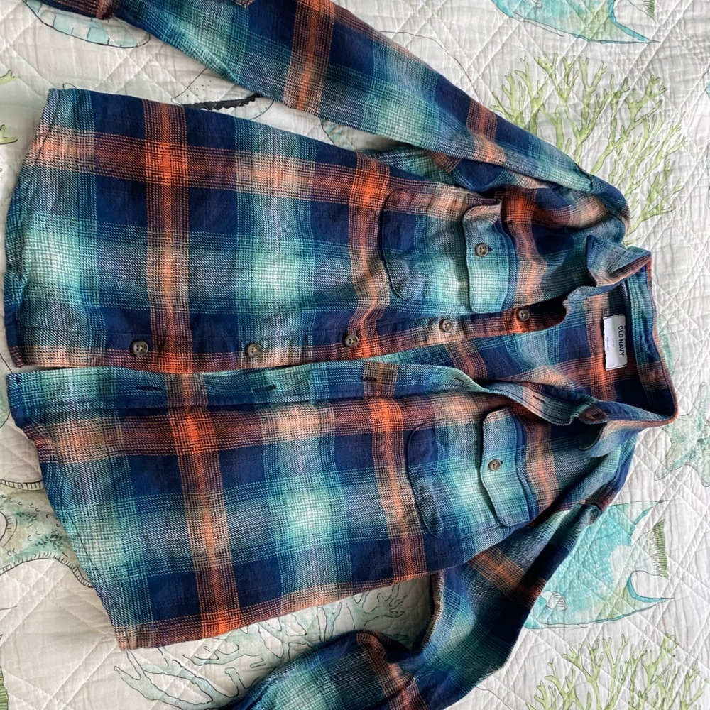 Boys size L 10-12 Lands End Pull On Jean & Old Navy Flannel Shirt Lot - Picture 5 of 6